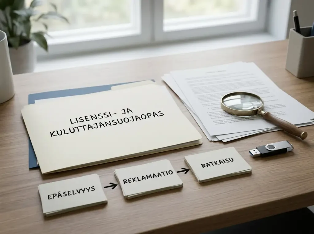 Asiakirjoja, suurennuslasi ja suojattu digitaalinen tunniste sääntelyn tarkistamista kuvaavassa työpisteessä